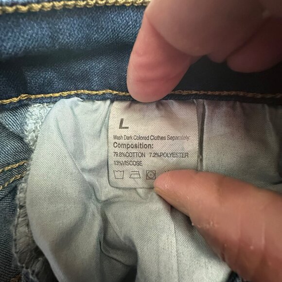 Distressed Blue Denim Jeans Large Cotton & Polyester Blend Straight Fit Womens C - Picture 3 of 6